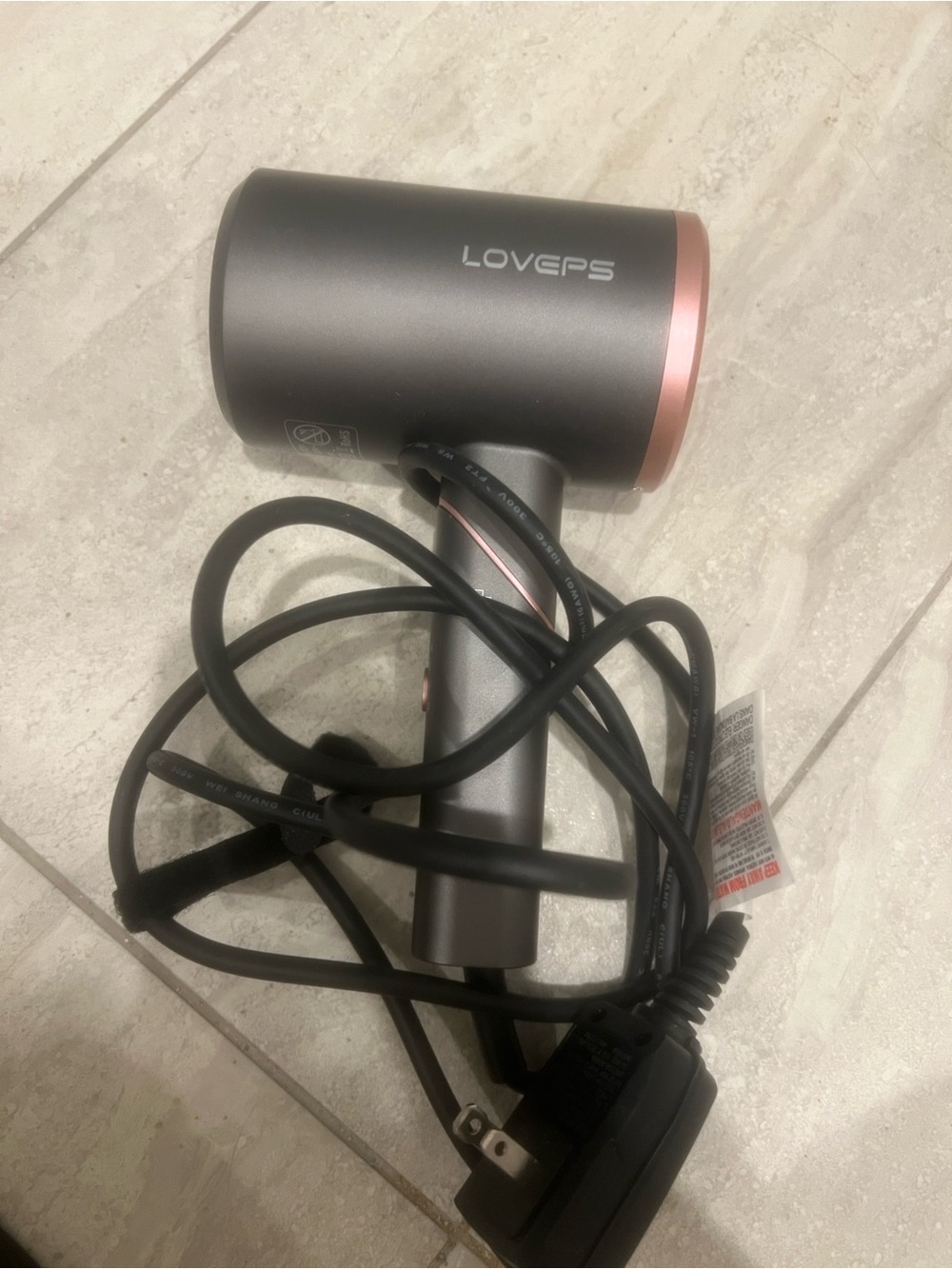 Love Portable Hair Dryer in Gray with Rose Gold Trim